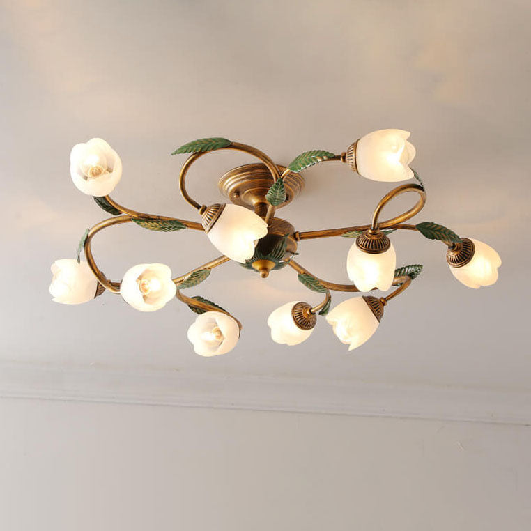 Modern Idyllic Iron Flower Branch Semi-Flush Mount Lighting - 6/8/10 Light