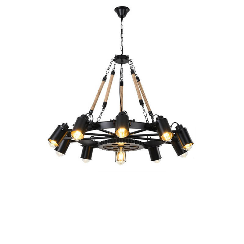 Contemporary Industrial Retro Wrought Iron Hemp Rope Chandelier - 7/9/11 Lights for Living Room