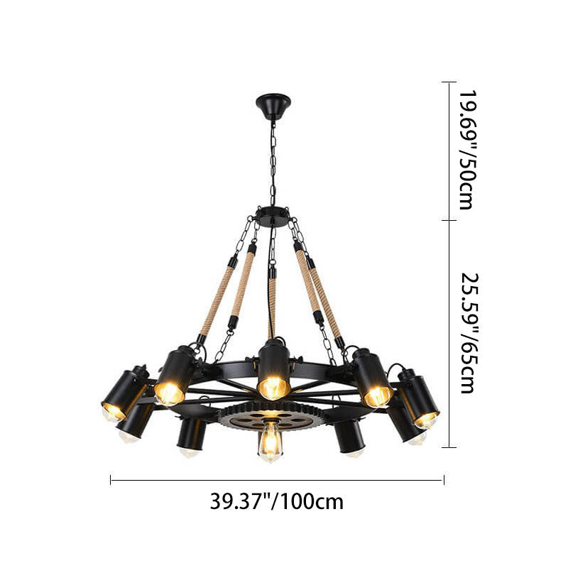 Contemporary Industrial Retro Wrought Iron Hemp Rope Chandelier - 7/9/11 Lights for Living Room