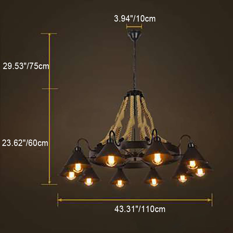 Industrial Metal Cone Shade Chandeliers - 6/8/10 Light Options, Vintage Design, Modern Lighting Solutions