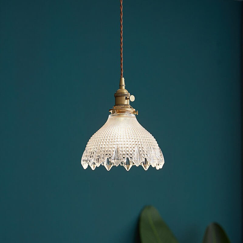Contemporary Nordic Floral Glass Pendant Light - 1-Light Brass Fixture for Living Room & Bedroom