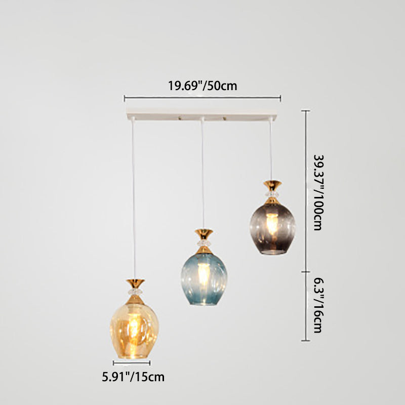 Contemporary Nordic Gradient Glass Orb 1/3 Light Island Chandelier for Living Room