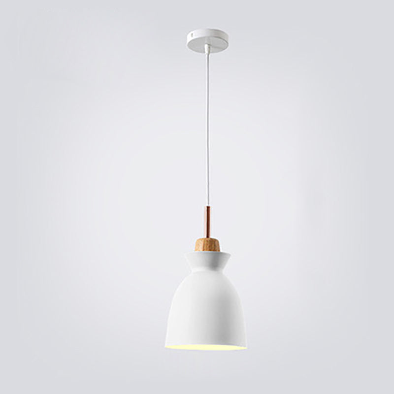 Contemporary Nordic Oak Wood Iron Bell Dome Pendant Light 1-Light Living Room