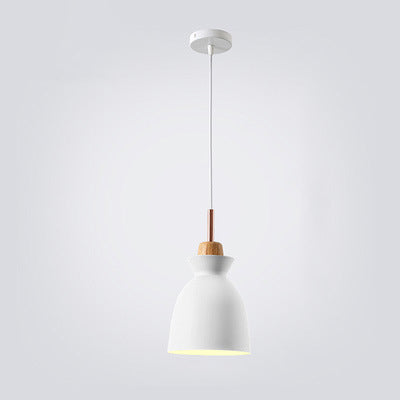 Contemporary Nordic Oak Wood Iron Bell Dome Pendant Light 1-Light Living Room