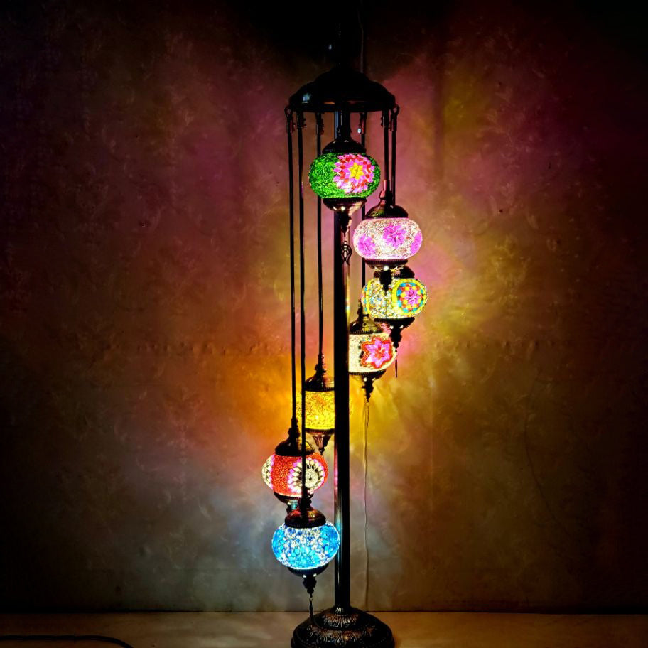 Tiffany Oval Ball Iron Stained Glass Floor Lamp - 5/7 Light for Living Room