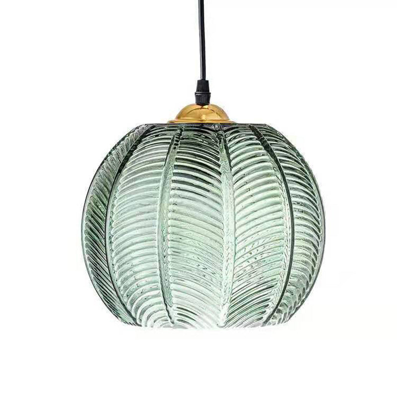 Contemporary Green Leaf Glass Ball Pendant Light for Living Room