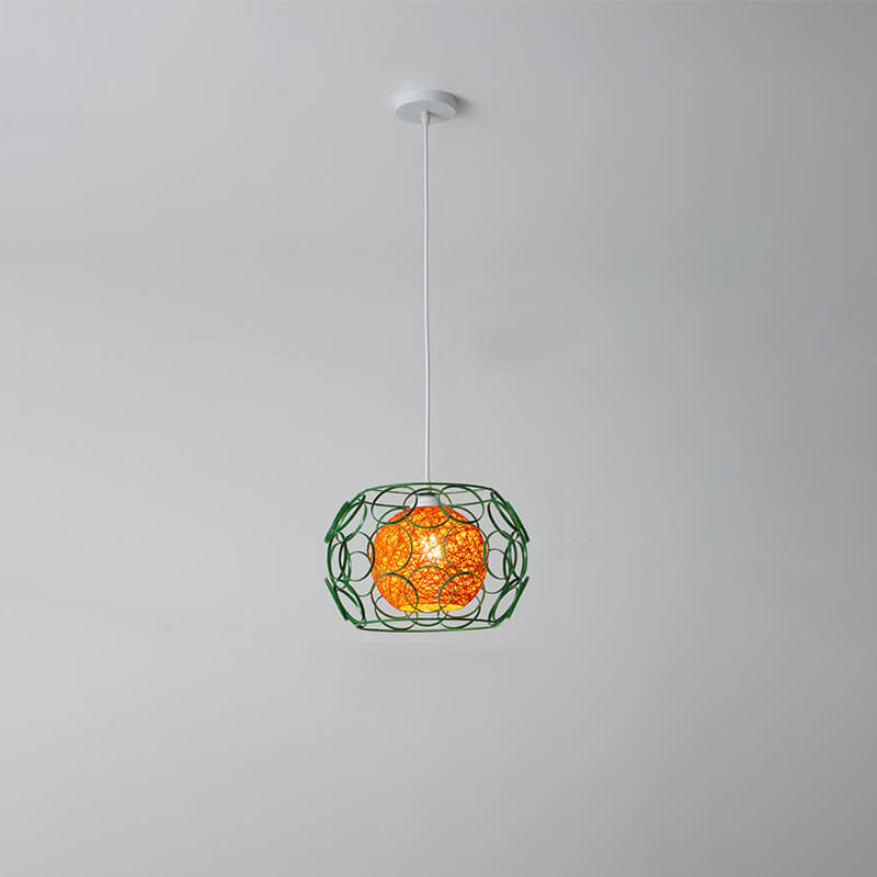 Modern Hemp Ball Pendant Light - Minimalist Iron Drum Fixture for Living Room