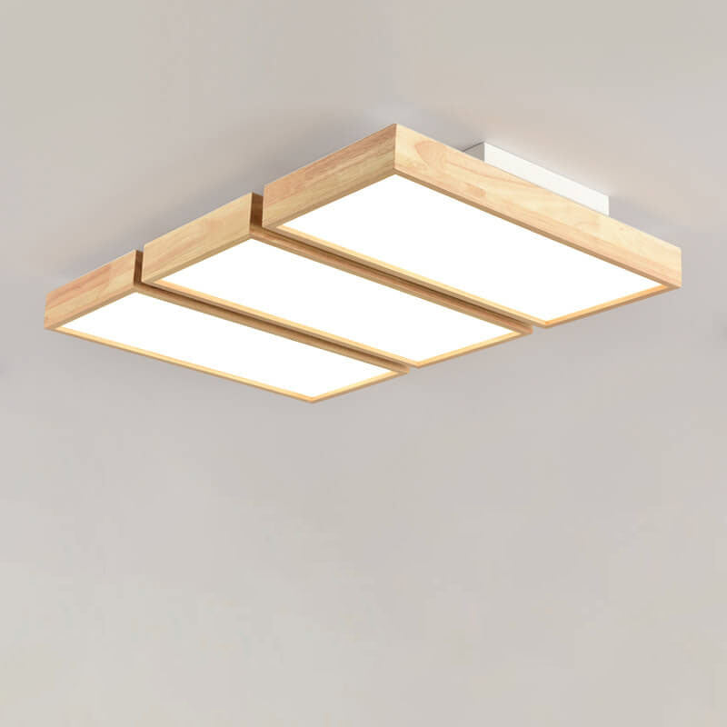 Nordic Japanese Log Wood LED Ceiling Light - Rectangular Flush Mount