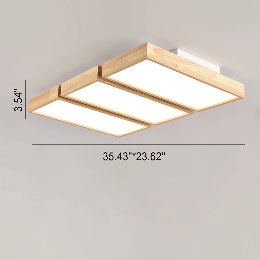 Nordic Japanese Log Wood LED Ceiling Light - Rectangular Flush Mount