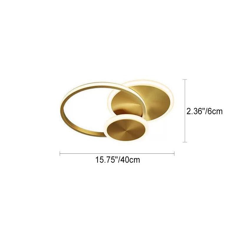 Modern Minimalist Triple Circle Copper Acrylic LED Flush Mount Light for Bedroom