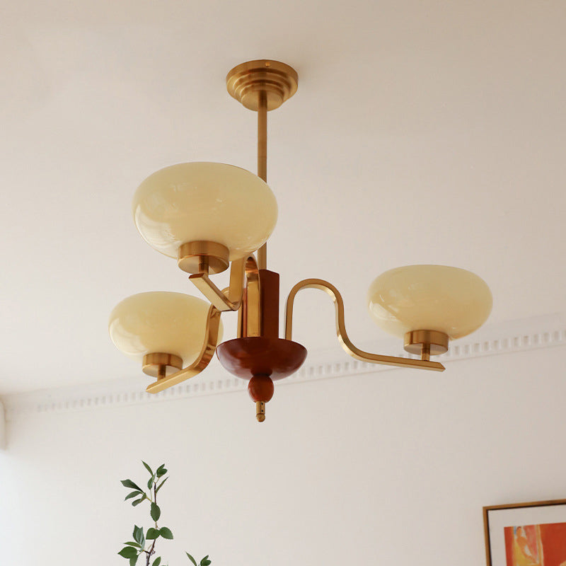 Vintage Metal Glass Oval Round 3/5 Light Chandelier for Living Room
