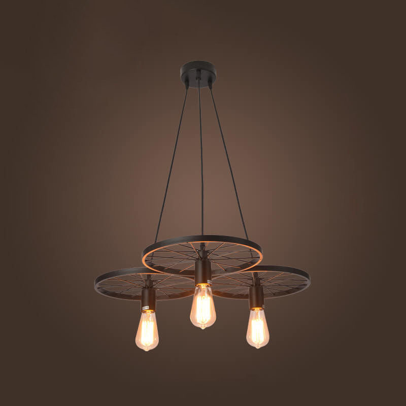Industrial Wrought Iron Wheels Chandelier - 1/3/6 Light Vintage Lighting Fixture

Elevate your space with this stunning industrial chandelier featuring wrought iron wheels. Perfect for dining rooms, living areas, or entryways, this versatile fixture is av
