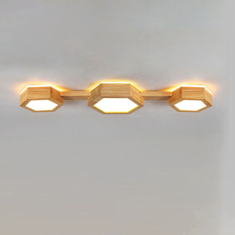 Modern Wooden Hexagonal LED Ceiling Light - Flush Mount Design