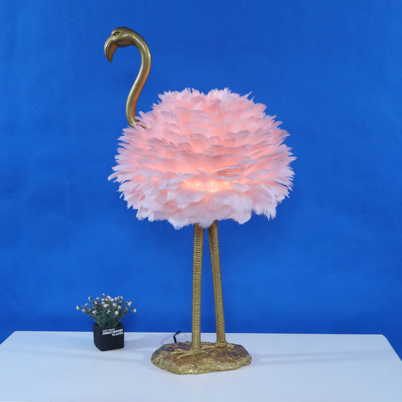 Contemporary Nordic Goose Feather Flamingo Table Lamp - 1-Light Bedside Elegance