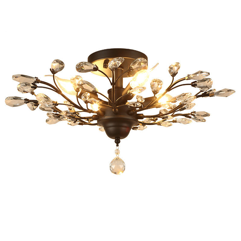 Traditional European Iron Crystal Semi-Flush Mount Ceiling Light - 4/5/6 Lights for Living Room