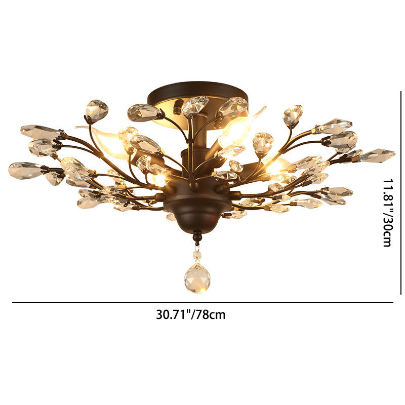 Traditional European Iron Crystal Semi-Flush Mount Ceiling Light - 4/5/6 Lights for Living Room