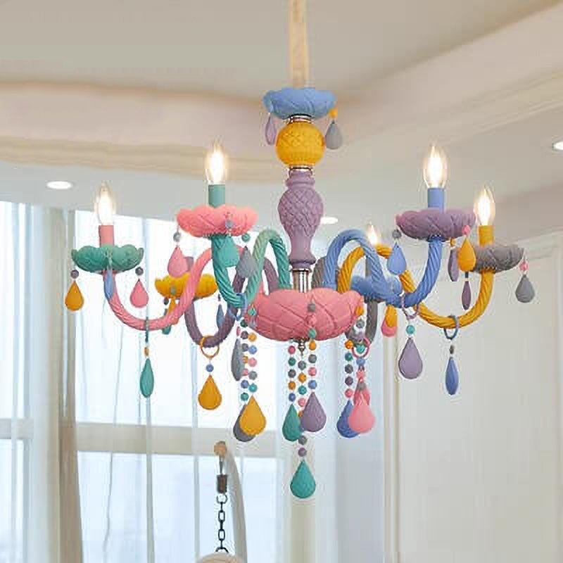 Modern Princess Macaroon Crystal Chandelier - 5/6/8/10/12/15 Light Options, Elegant Candelabra Design, Kids Room Decor, Stunning Glass Accents