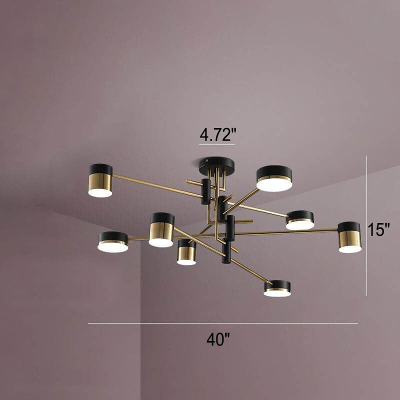 Modern Minimalist Black Gold Semi-Flush Mount Light 4-8 Lights
