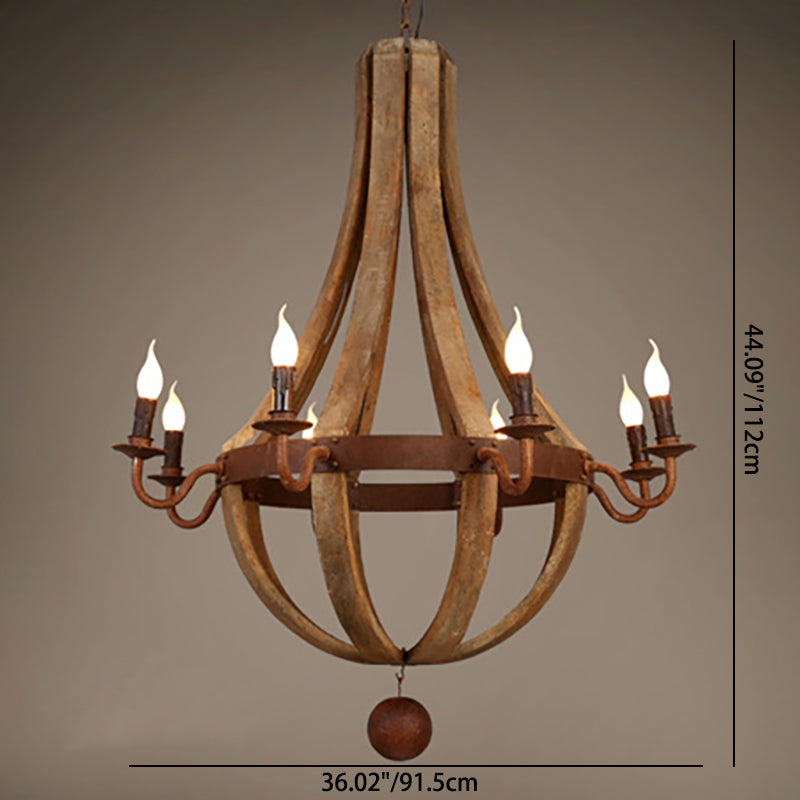 Rustic Round Branch Candle Holder Chandelier - 5/6/8 Light Wooden Iron Decor for Living Room