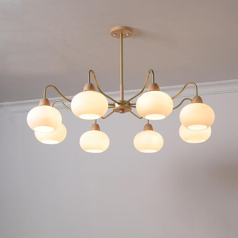 Contemporary Scandinavian Rubberwood Iron Round Chandelier - 3/6/8 Lights for Living Room