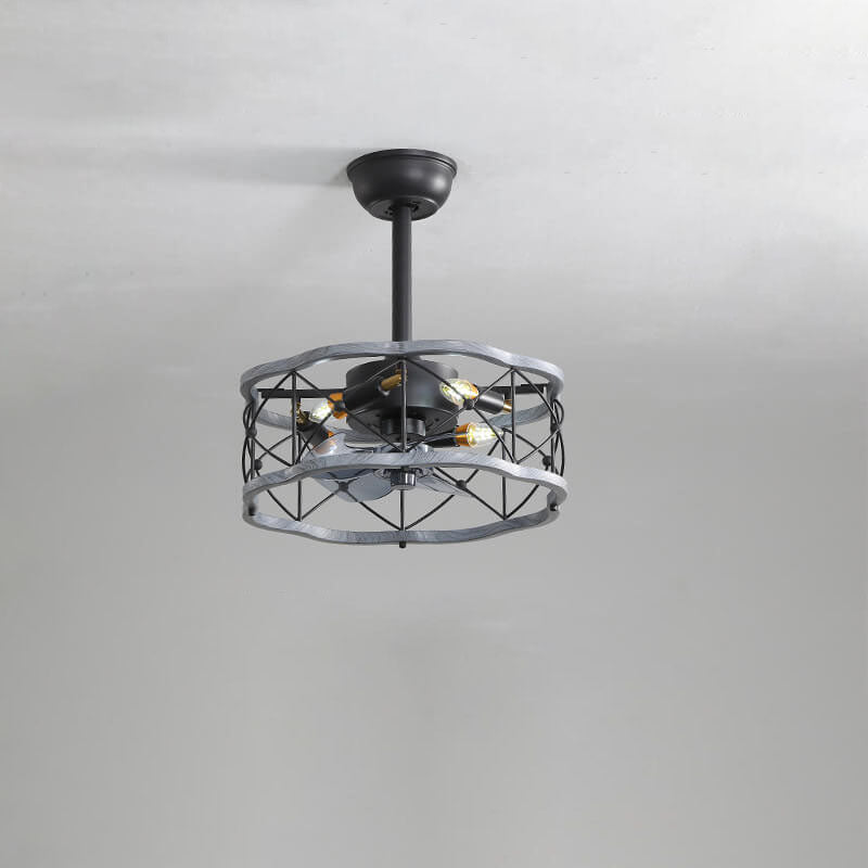 Industrial Minimalist Copper Iron Semi-Flush Mount Ceiling Fan Light - 4-Light Round Square Design