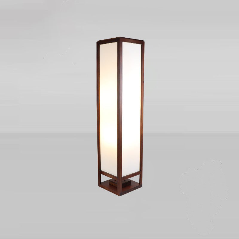 Traditional Chinese Rectangular Parchment Wood 1-Light Floor Lamp for Entertainment Rooms