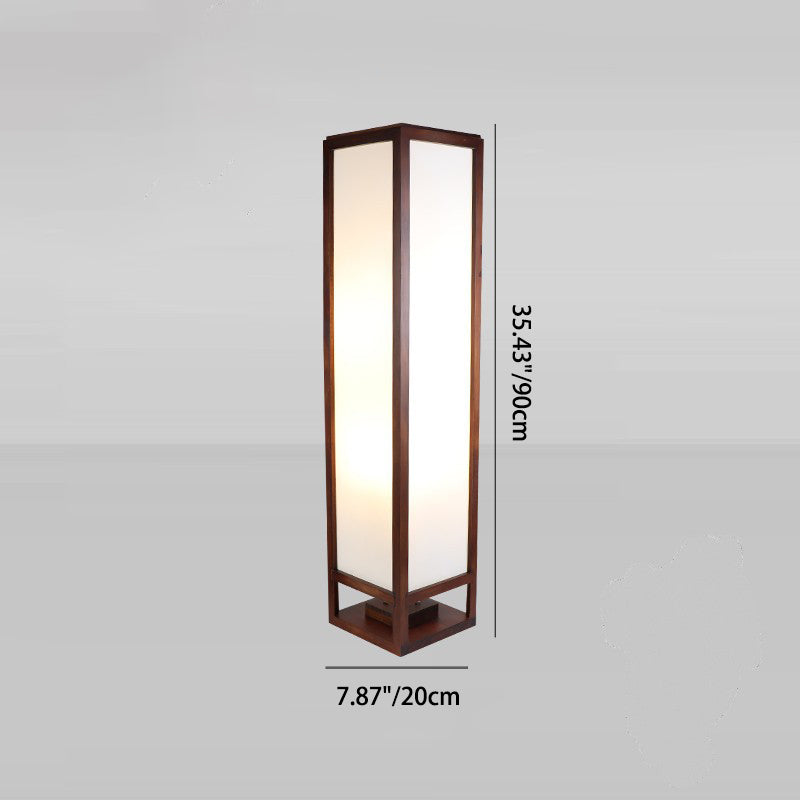 Traditional Chinese Rectangular Parchment Wood 1-Light Floor Lamp for Entertainment Rooms