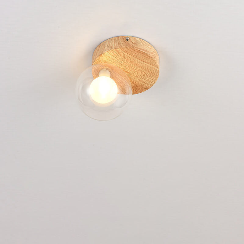 Traditional Japanese Glass Iron Woodgrain Semi-Flush Mount Ceiling Light
