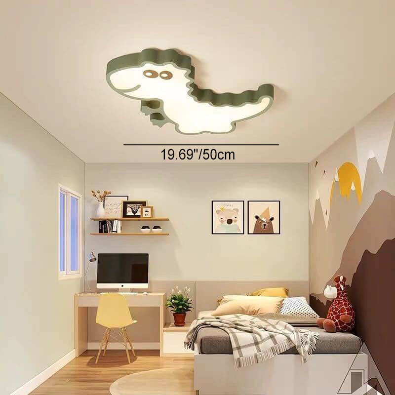 Modern Childlike Dinosaurs Cartoon Iron Acrylic LED Flush Mount Ceiling Light for Kids Room, Nursery, Playroom, Dinosaur Theme Lighting, Colorful LED Ceiling Fixture, Fun Dino Design Lighting, Flush Mount Kids Ceiling Light, Children's Room Decor, Creativ