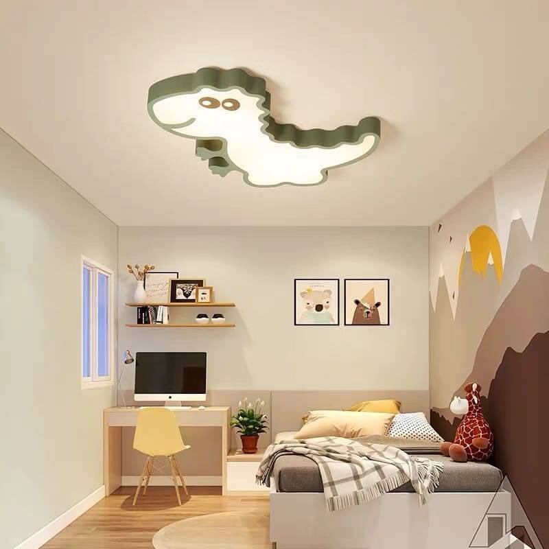 Modern Childlike Dinosaurs Cartoon Iron Acrylic LED Flush Mount Ceiling Light for Kids Room, Nursery, Playroom, Dinosaur Theme Lighting, Colorful LED Ceiling Fixture, Fun Dino Design Lighting, Flush Mount Kids Ceiling Light, Children's Room Decor, Creativ