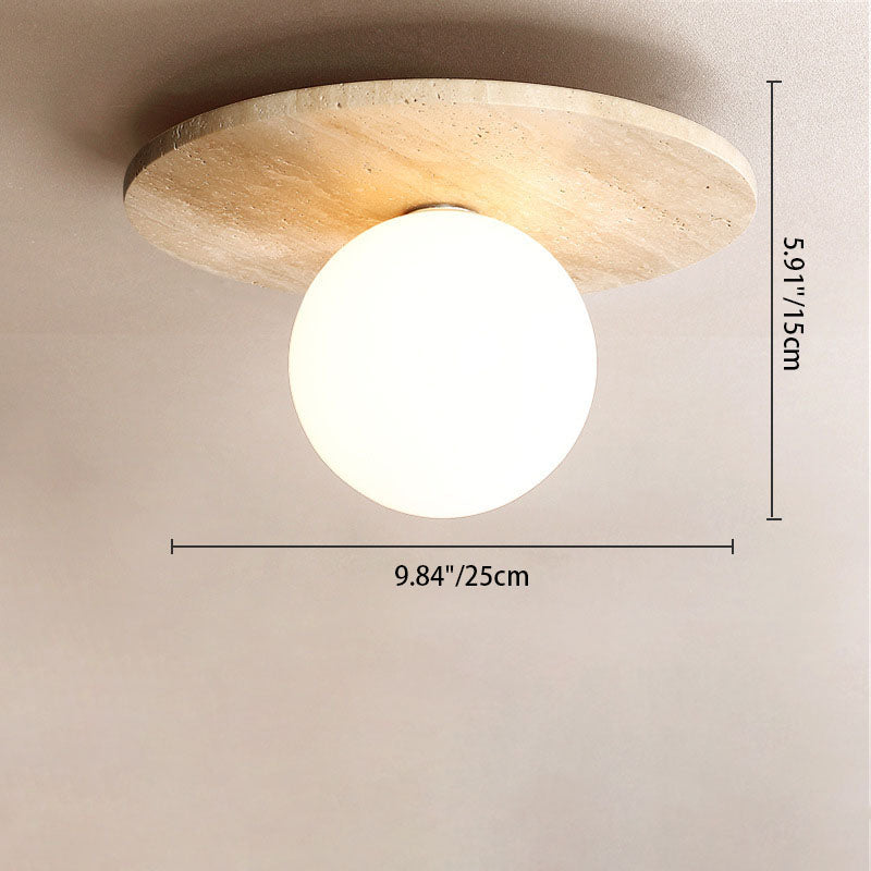 Modern Minimalist Yellow Travertine Cylinder Oval Dish Semi-Flush Mount Light for Living Room