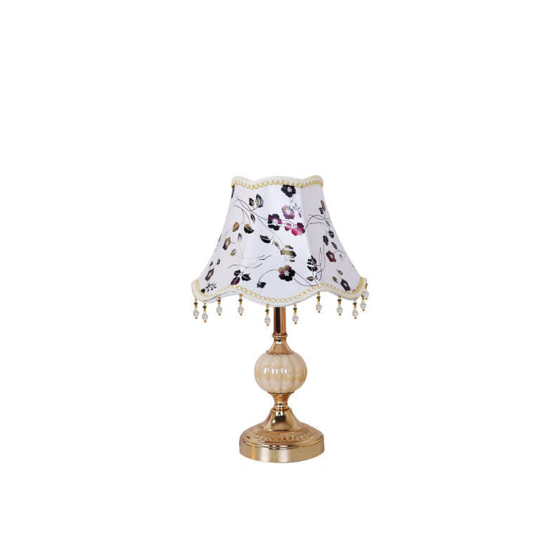 Traditional Vintage Floral Fabric Table Lamp with Glass Hardware Plating for Bedroom Lighting - Elegant Home Decor, Stylish Bedside Lamp, Retro Design, Antique Accent Lighting, Soft Illumination, Decorative Bedroom Lamp, Classic Floral Pattern Design, Uni