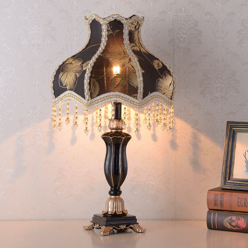 Traditional European Court Top Resin Fabric 1-Light Table Lamp for Bedroom, Elegant Indoor Lighting, Vintage Design Nightstand Lamp, Decorative Home Accent, Classical Style Lamp Shade, Bedside Table Lighting, Warm White Illumination, Luxury Bedroom Decor,