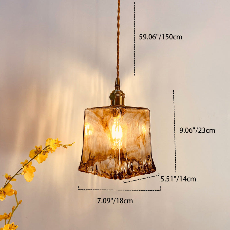 Vintage Amber Glass Brass Pendant Light 1-Light Ceiling Fixture