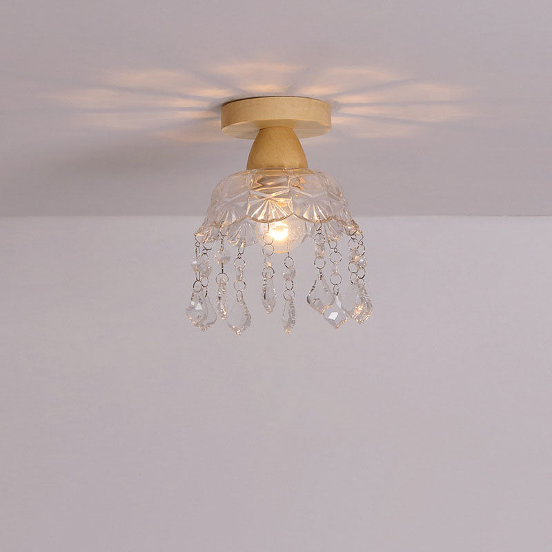 Japanese Minimalist Log Glass Semi-Flush Mount Light