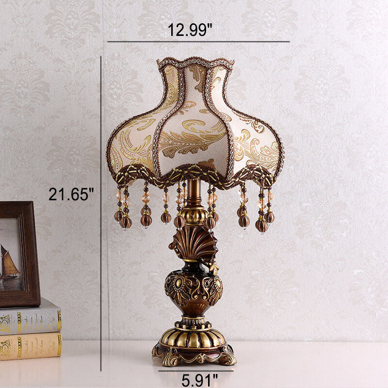 European Vintage Fabric Tassel Resin Table Lamp - 1-Light Court Design
