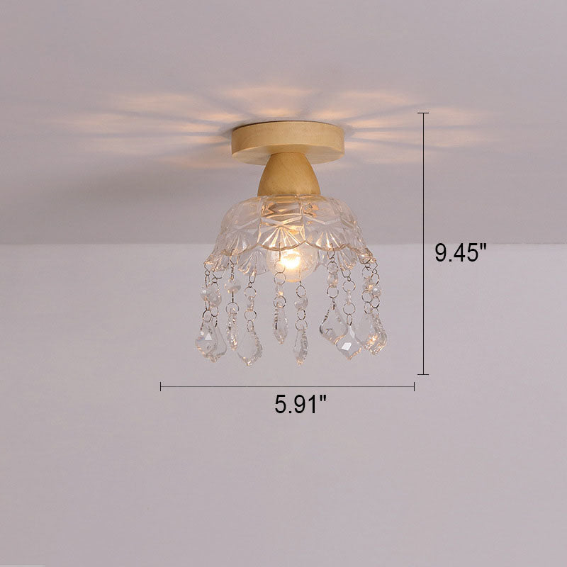 Japanese Minimalist Log Glass Semi-Flush Mount Light