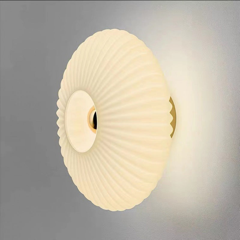 Contemporary Nordic Iron Striped Glass Wall Sconce Lamp - 1-Light Round Disc for Living Room