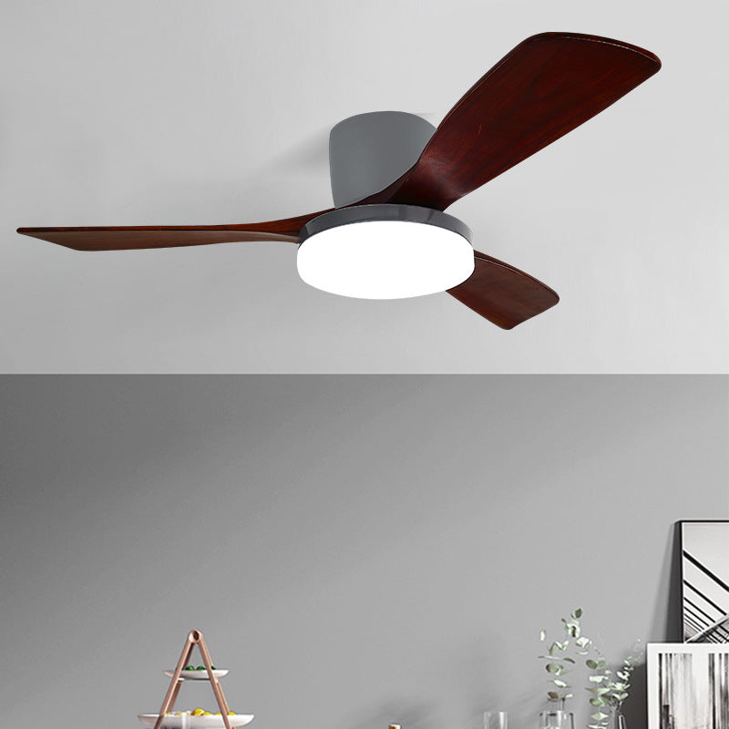 Contemporary Scandinavian Copper Wood Acrylic LED Ceiling Fan Light for Living Room