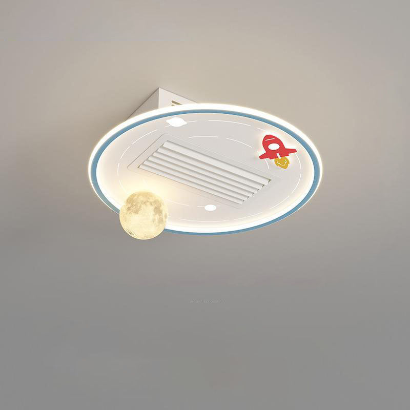 Contemporary Acrylic Astronaut Moon LED Ceiling Fan Light - Kids Bedroom Flush Mount, Invisible Bladeless Design.