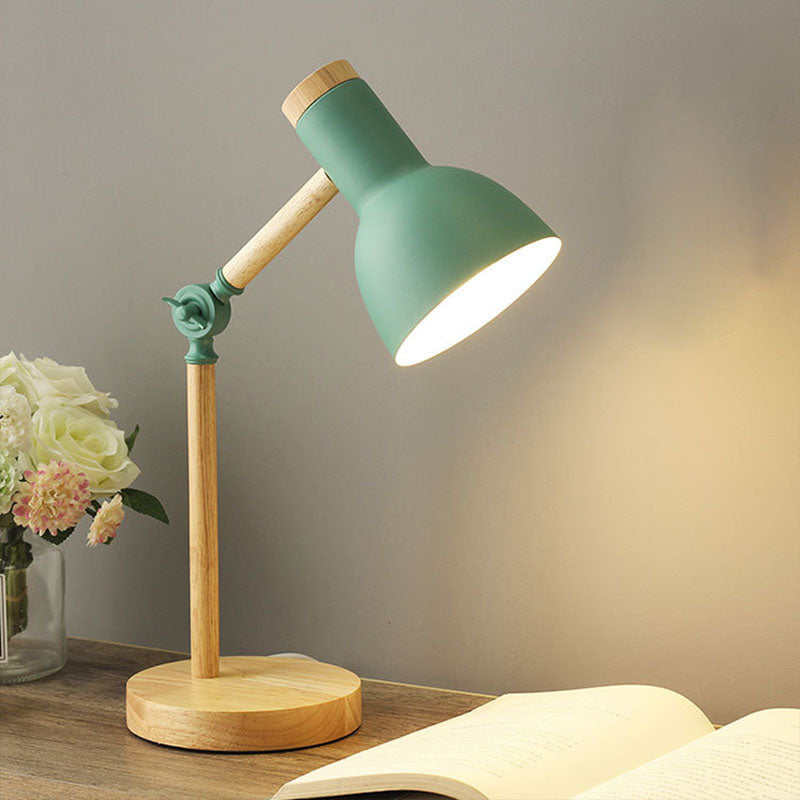 Contemporary Nordic Iron Semi-Circular Shade Wooden Base Table Lamp for Study