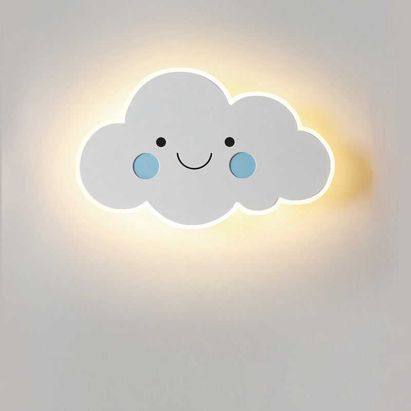 Contemporary Creative Cartoon Smiley Cloud Iron Acrylic Shade LED Kids Wall Sconce Lamp Bedroom Night Light Decor, Adorable Nursery Lighting, Unique Kids Room Wall Art Fixture, Fun Cloud Design, Soft Glow Ceiling or Wall Mount Light for Toddlers and Child