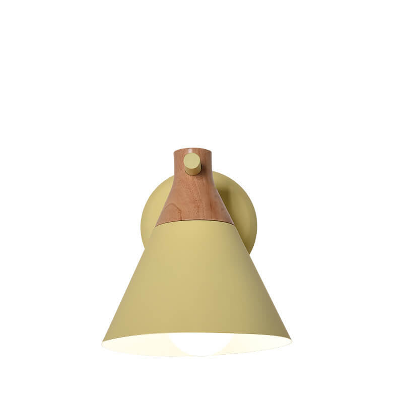 Nordic Solid Wood Macaron Cone 1-Light Wall Sconce Lamp