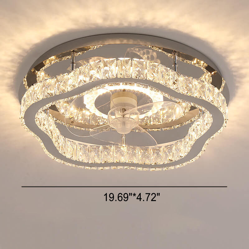 Modern Luxury Crystal Stainless Steel LED Ceiling Fan Light