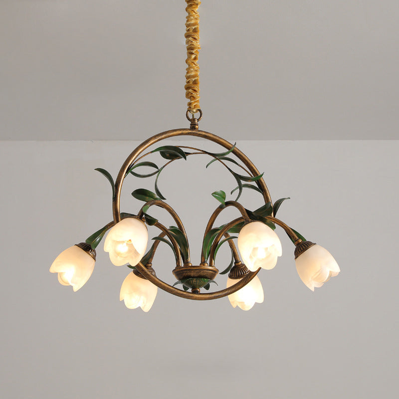 Modern Art Deco Iron Lacquered 6/8-Light Chandelier with Tulip Glass Crystal Shade for Living Room