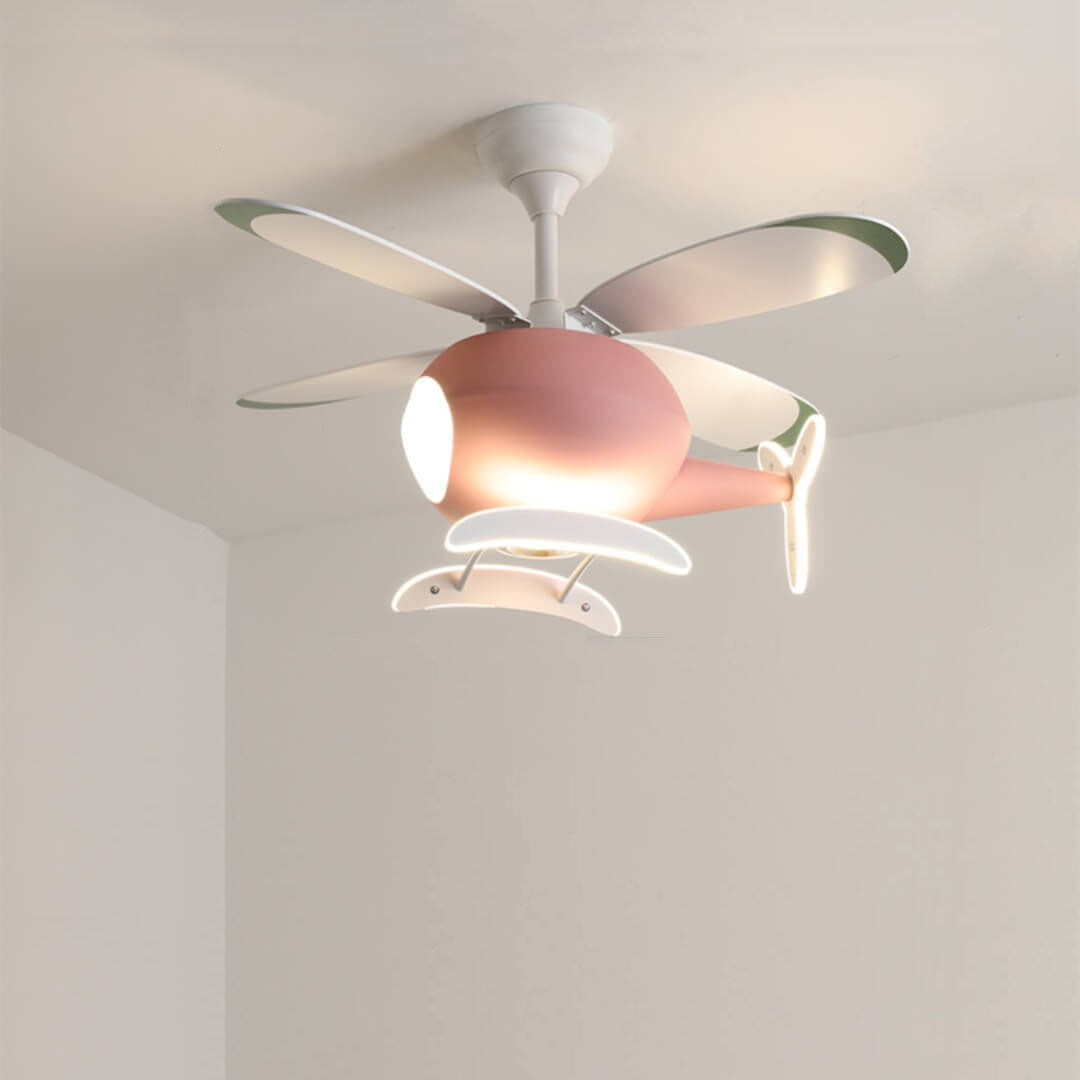 Simple Cartoon Aircraft LED Downrods Ceiling Fan Light Fixture for Kids Room Decor, Playroom Lighting, Colorful Aircraft Design, Energy Efficient Ceiling Fixture for Boys, Girls, Nursery Lighting, Fun Kids Aviation Theme Light