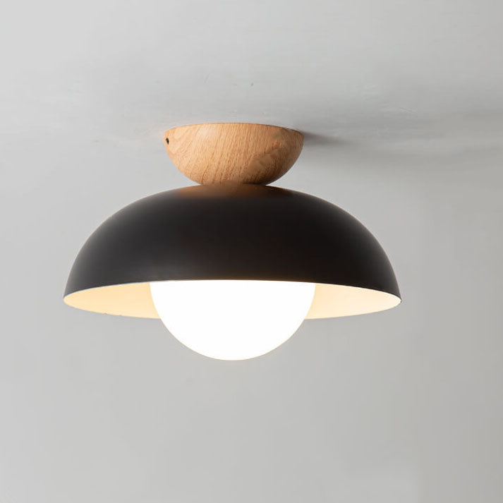 Contemporary Nordic Round Dome Iron Glass 1-Light Semi-Flush Mount Ceiling Light for Living Room & Bedroom
