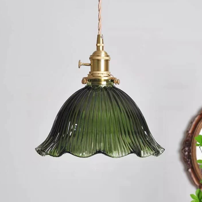 Nordic Minimalist Copper Glass Pendant Light - 1-Light Walnut Flower Design