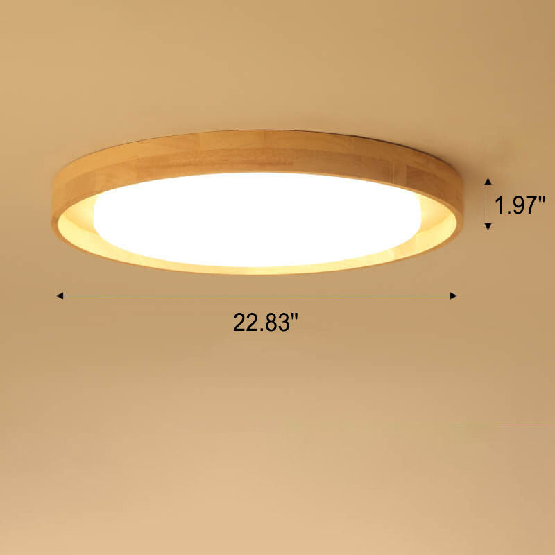 Japanese Simple Log Round LED Flush Mount Ceiling Light - Modern Lighting Fixture, Energy Efficient, Home Decor, Wood Finish Lighting, Contemporary Ceiling Light, Interior Design Essentials