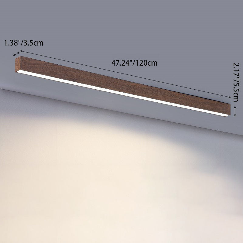 Modern Minimalist LED Flush Mount Ceiling Light - Wood Grain Aluminum Strips Design
